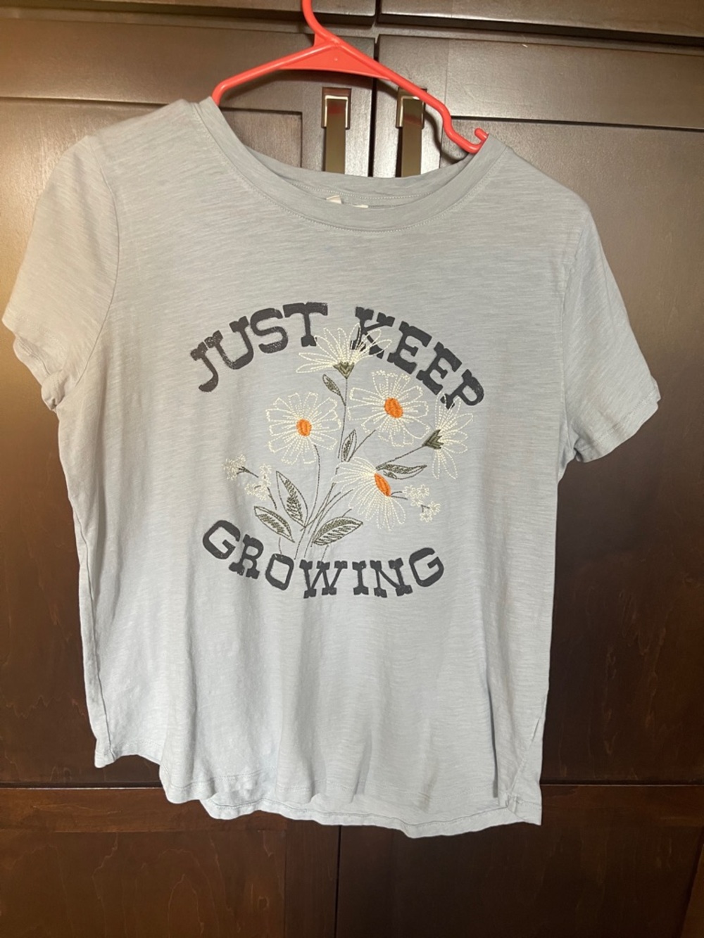 Maurices Light Blue Women’s Tee with Floral "Just Keep Growing" Graphic
